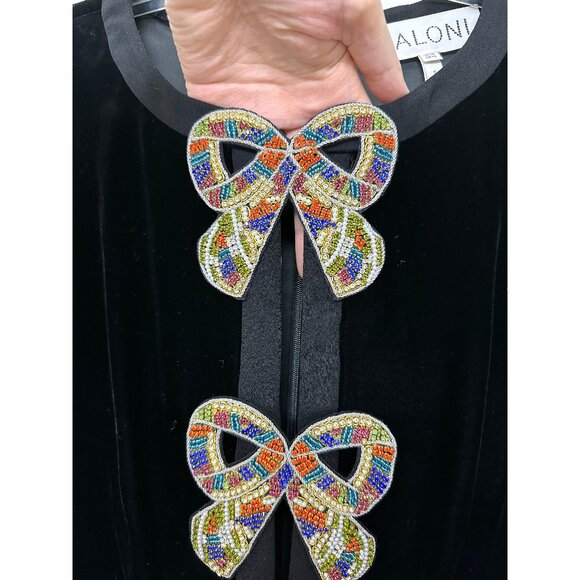Saloni Camille Rainbow Crystal Bow Liquid Velvet Mini Dress Black US 10 - Picture 5 of 16